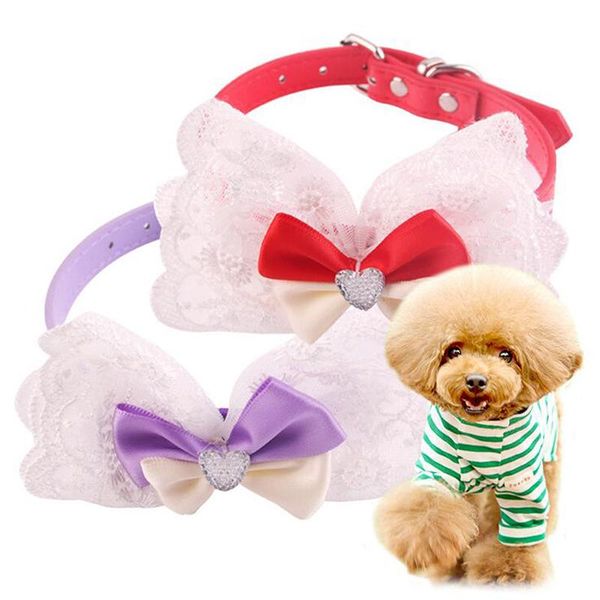 

dog chest leash collar towing pet lace rhinestone cat bow adjustable small gift collars & leashes
