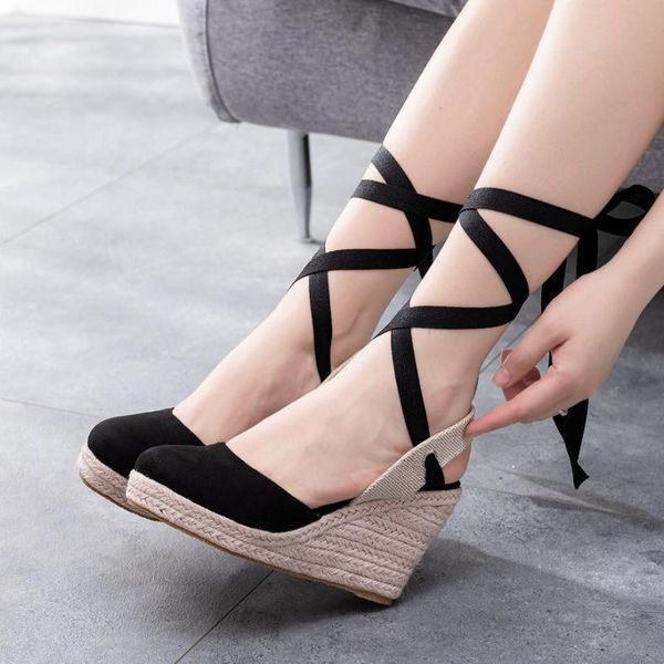 

sandals wedges heel mary jane ankle strap high round toe women summer black