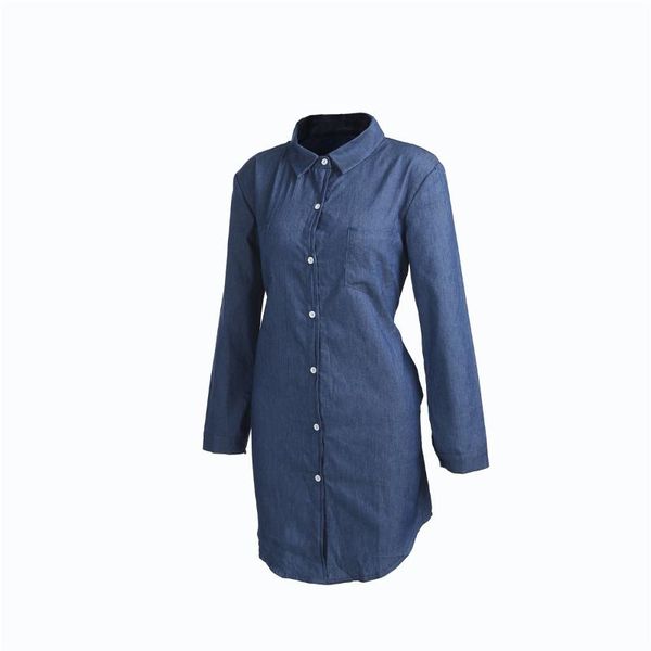 

fashion women denim dress button up chic summer vintage pocket long sleeve casual loose mini shirt dresses, Black;gray