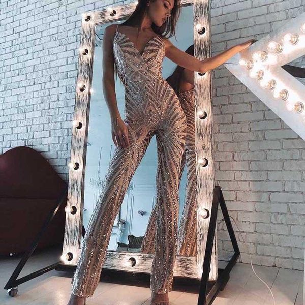

women's jumpsuits & rompers erdaoben sleeveless striped multicolor sequin jumpsuit clubwears patchwork women celebrity party h5661, Black;white