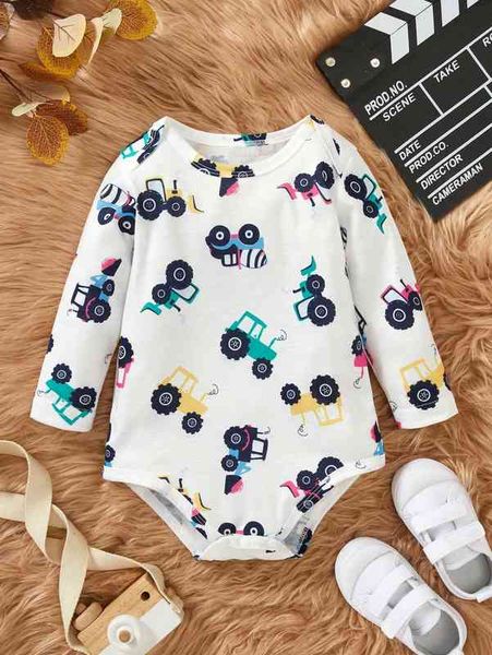 

baby cartoon car print bodysuit she, Blue
