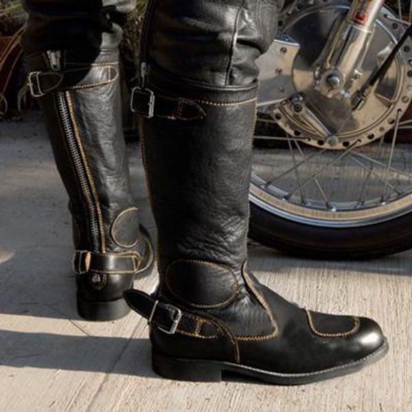 

boots men's large motorcycle high cylinder knight buckle, Black