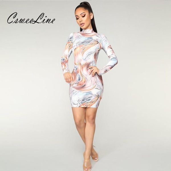 

casual dresses celebrity fashion printed dress for women long sleeve abstract painting autumn bodycon short clubwear outfit vestidos, Black;gray