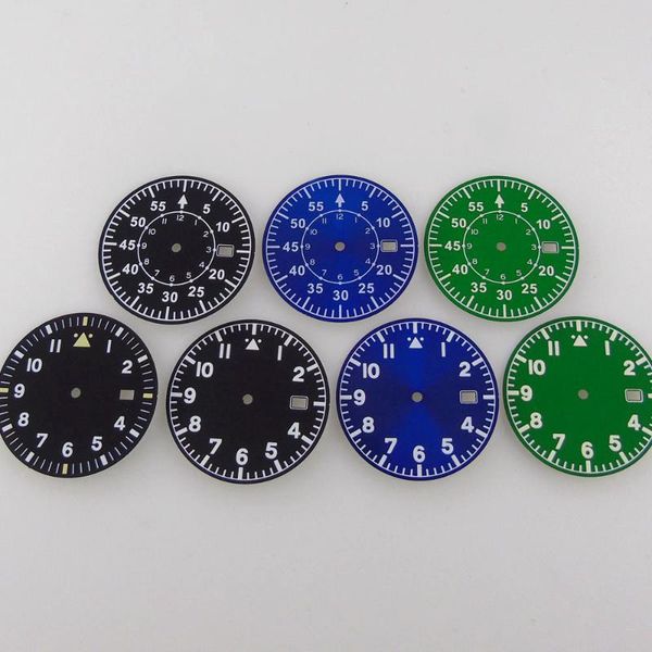 

repair tools & kits sterile 33.6mm nologo green luminous blue/black automatic watch dial hand set fit nh35a movement