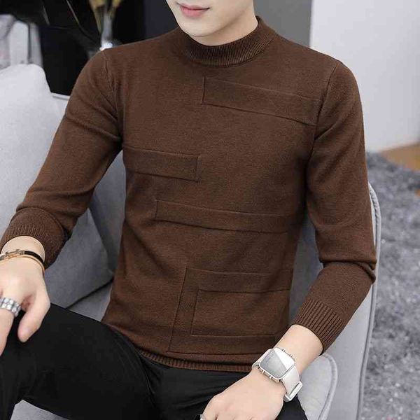 

new 2022 spring autumn men's pullovers solid color slim fit thin simple half turtleneck male sweater men cloth y735, Black