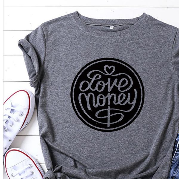 

fun love money print womens harajuku hip hop o neck fine white grey trendy