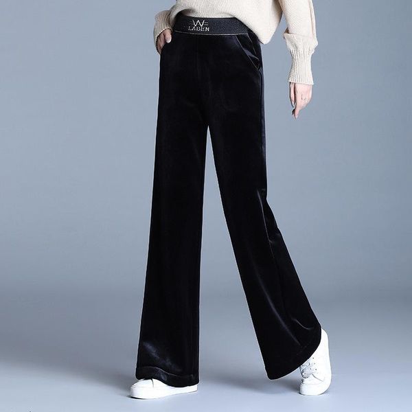 

women's pants & capris high elastic waist wide leg women vlevet cotton 2021 autumn winter warm casual office ladies plus size trousers, Black;white