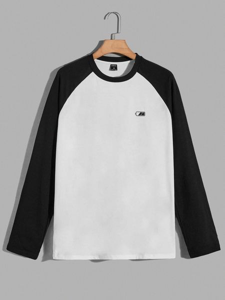 

men contrast raglan sleeve graphic print tee y5rb#, White;black