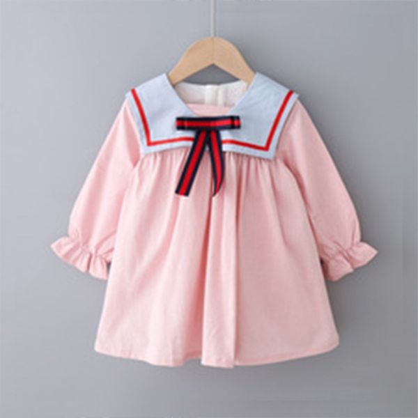 

arrivals winter girls dress casual long sleeve big lapel bow pink cute vestidos 2-7t 210629, Red;yellow