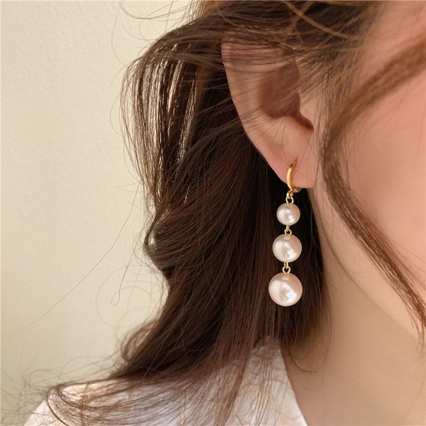 

korean new fashion sweet string pearl long pendant charm ear stud for women gift exquisite statement earrings party jewelry accessories, Golden