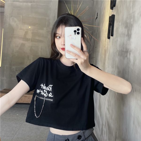 

polos ytx498 korean version of design loose niche printed letter short shirt, White