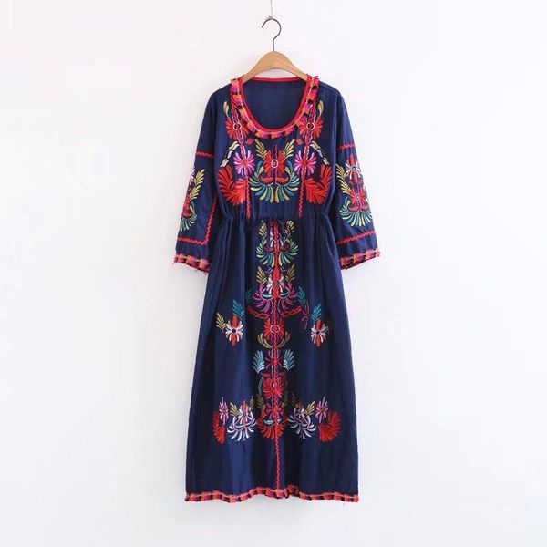 

casual dresses la maxza loose women dress embroidery mid-calf vestidos, Black;gray