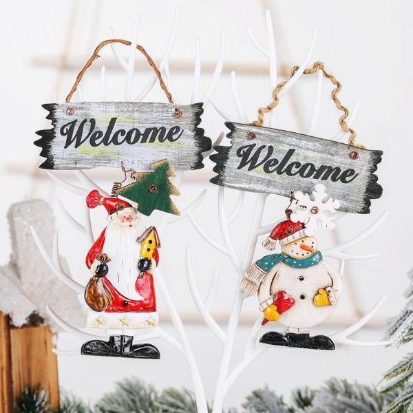 

christmas decorations retro snowman santa pendant wooden ornaments cute diy color printed xmas tree decoration 2021 year1