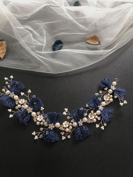 

headpieces navy blue crown hairbands 100% handmade wedding hair accessories for women bridal bridesmaids girls seaside rose, Silver