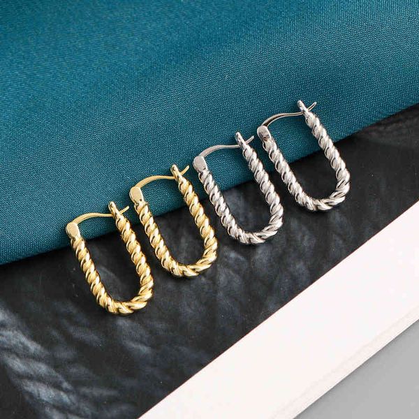 

silvology 925 sterling silver u shape twist women fashionable minimalist hemp rope earrings 2021 aesthetics jewelry, Golden