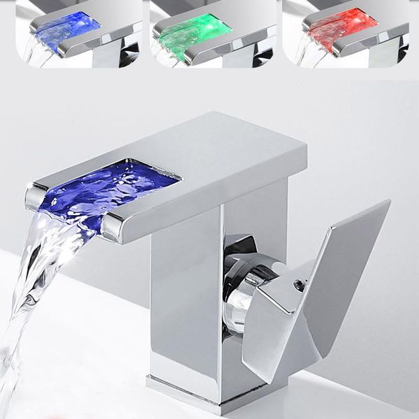 

bathroom sink faucets led luminous water faucet basin taps temperature control three-color changing kitchen fixture