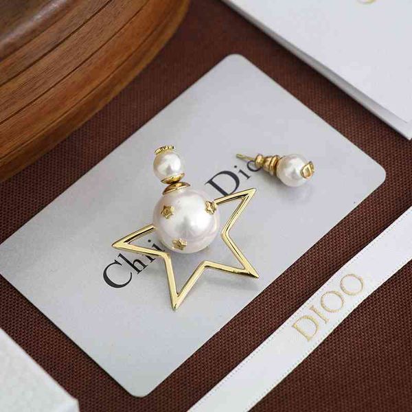 

luxury earrings fashion designer jewelry d family pearl female cd letter asymmetric star dijiafengwang red temperament, Golden