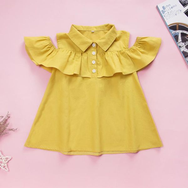 

summer comfortable leisure chic fashionable cold shoulder turn down collar dresses baby kid girls pure princess dress girl's, Red;yellow