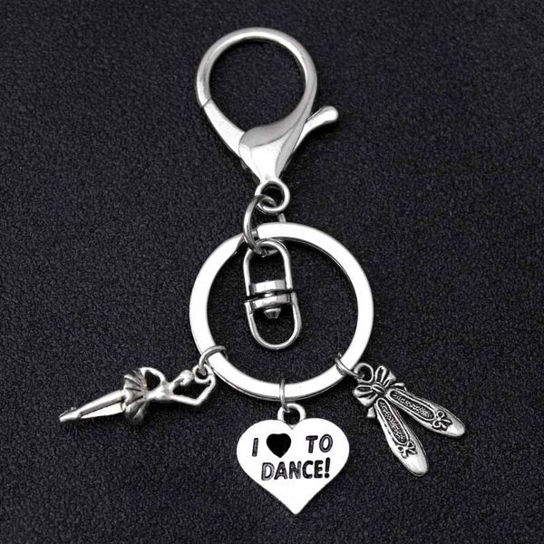 

keychains dance dancer ballet shoes love heart key chain lobster clasp ring jewelry girls women men keyring gift, Silver