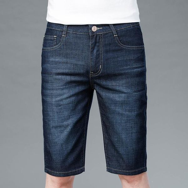 

men's jeans summer thin shorts straight baggy pants 7 capri 5 stretch breeches, Blue
