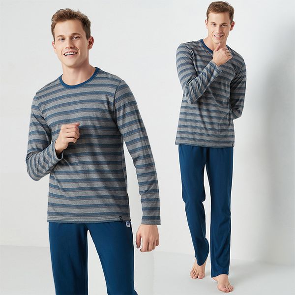 

sleepwear new 2021 autumn spring men long sleeve pajama set pure full cotton pajamas for suit male homewear, Black;brown