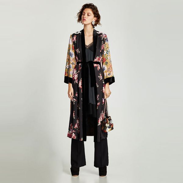 

women flower print kimono cardigan blouse bandage summer holiday beach cover up boho long loose casual shirts robe with belt, White