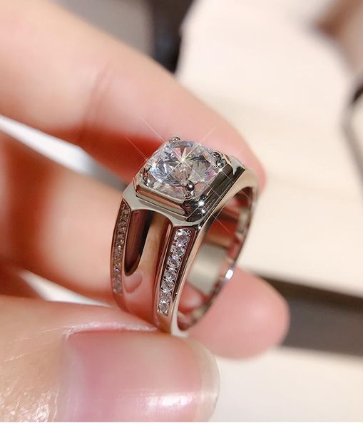 

cluster rings luxury jewelry making real solid 925 sterling silver ring finger 2ct diamond engagement wedding for men boy gift, Golden;silver