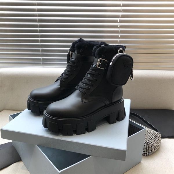

boots cow leather ankle women wool inside botas de mujer winter botines platform shoes for 2021 zapatillas, Black