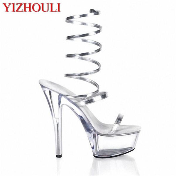 

women's high heel sandals crystal clear fish high-platform shoes 15cm leopard dance eur 34-46, Black