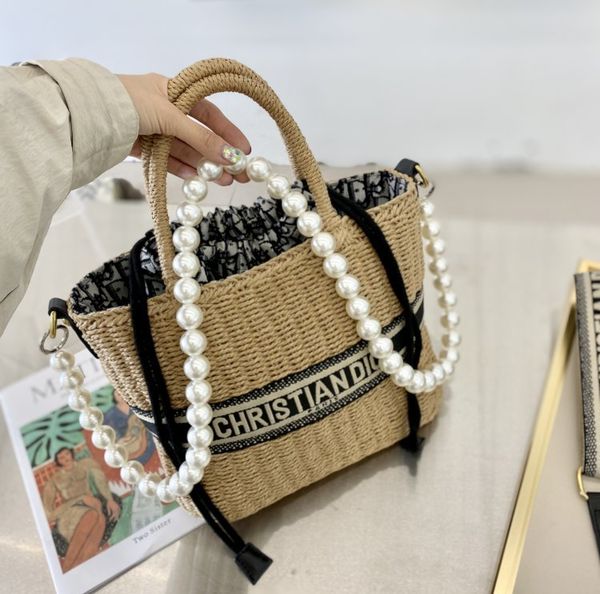 

vegetable basket women's 2021 new d-letter embroidery large capacity hand-held shopping bag