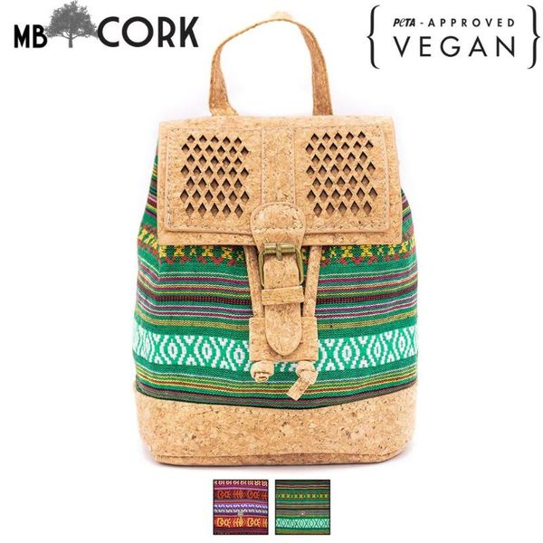 

outdoor bags cork laser cutting with colorful textile women backpack bag-618