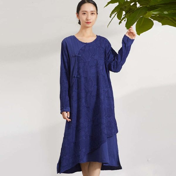 

pure cotton jacquard dress design chinese style long irregular hem with coil button small fresh skirt, Black;gray