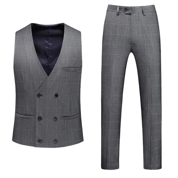 

casual plaid men's vest suits vintage fashion double-breasted 2 piece set business trousers slim fit suit wedding meeting & blazers, White;black