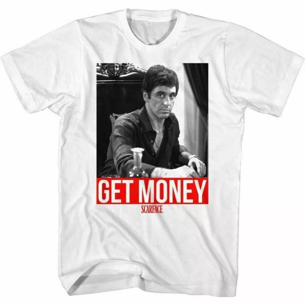 

Scarface Get Money T shirt Licensed Mob Mafia Al Pacino Movie White, White;black