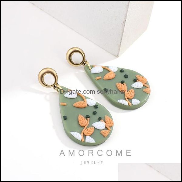 

jewelry dangle & chandelier amorcome unique design soft polymer clay floral earrings for women geometric green waterdrop female brincos gift, Silver