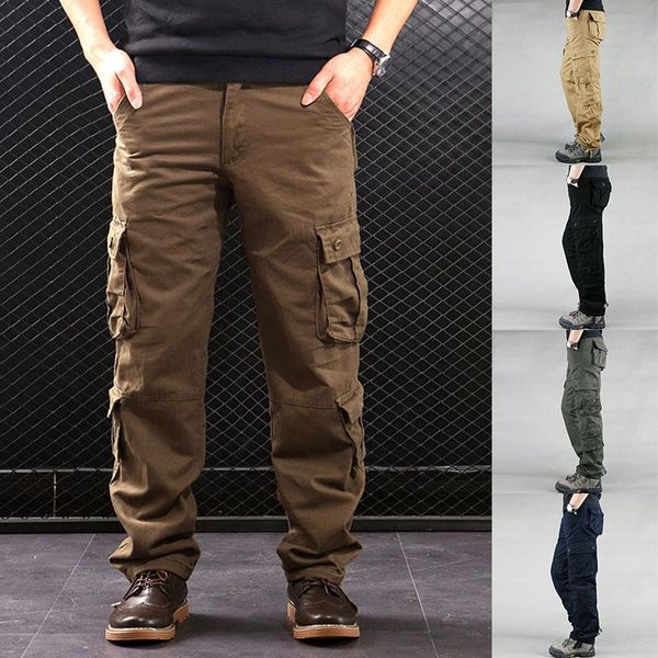 

men's pants casual cargo trousers military men outdoor overalls army hiking trekking sweatpants fashion 8-pocket, Black