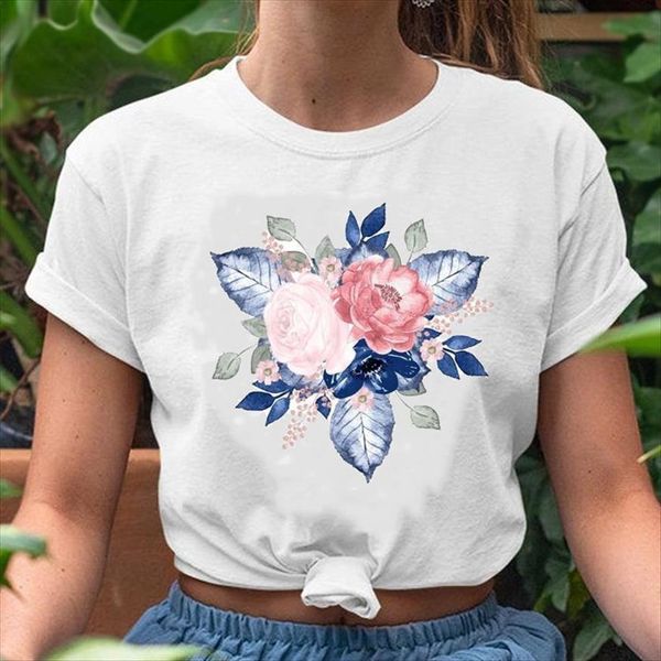 

graphic floral flower mujer camisetas womens t shirt clothing watercolor print clothes tees, White