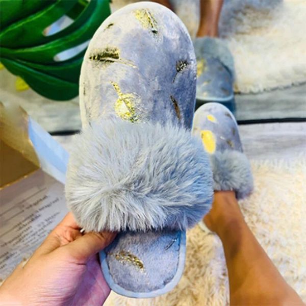 

women winter short plush warm slippers feather home flats ladies female indoor comfortable shoes big size 36-43 zapatillas, Black
