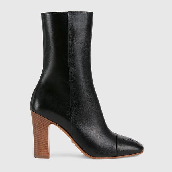 

luxury fashion brand women's ankle boot with interlocking genuine leather woman boots size 35-42 model lx01, Black