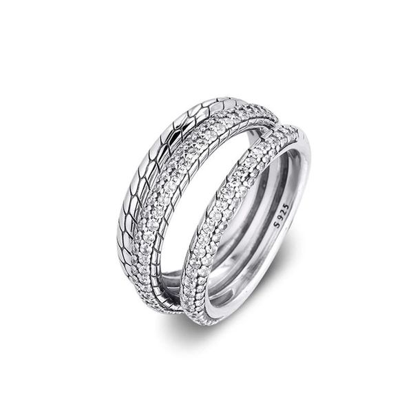 

triple band pave snake chain pattern ring for women with 100% genuine 925 sterling silver party wedding anillos jewelry cluster rings, Golden;silver