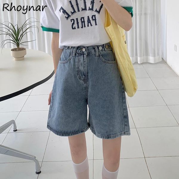 

women's shorts women vintage summer fashion leisure all-match female streetwear korean style high waist solid college denim wide leg, White;black