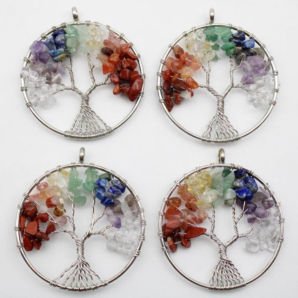 

charms 7 chakra quartz natural stone big tree of life pendulum pendant for jewelry making reiki healing crystal necklaces pendants 50mm, Bronze;silver