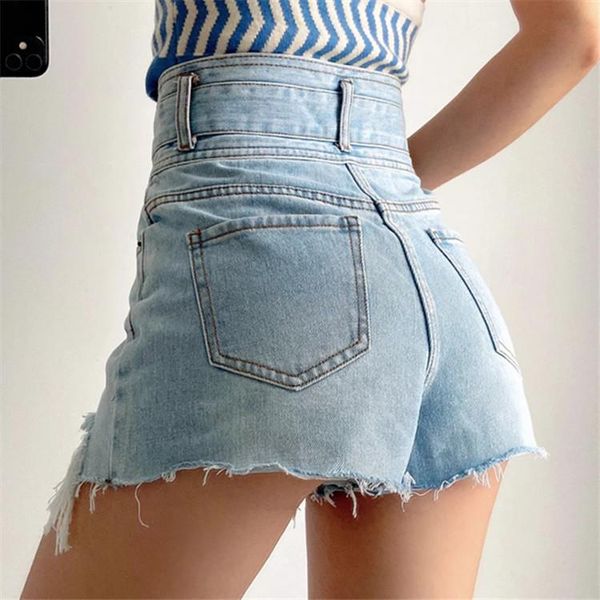 

women's shorts light color of tall waist jean female 2021 stitching head wide-legged trousers torn show thin, White;black