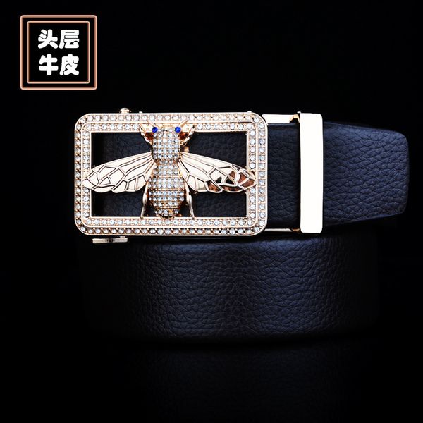 

new automatic buckle men's bee leather belt, Black;brown