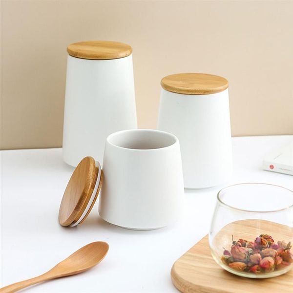 

storage bottles & jars 1pc sealing tea canister ceramic jar kitchen bottle empty food container with wooden lid