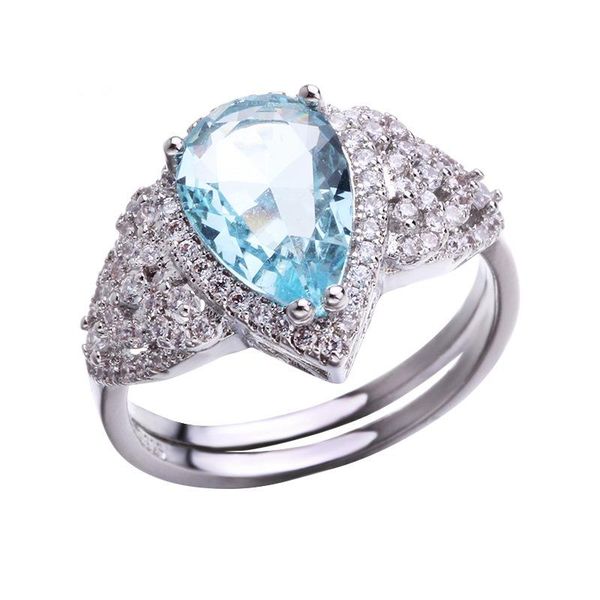 

cluster rings classic sea blue water drop lady ring fashion engagement wedding bands jewelry accessories for women party gift 50k016, Golden;silver