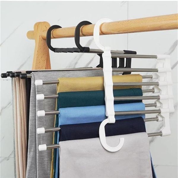 5 in 1 Multi-funzionale Rack di Stoccaggio Pantaloni Pantaloni Regolabili Cravatta Scaffale Armadio Organizzatore Vestiti In Acciaio Inox Hangera45213Z