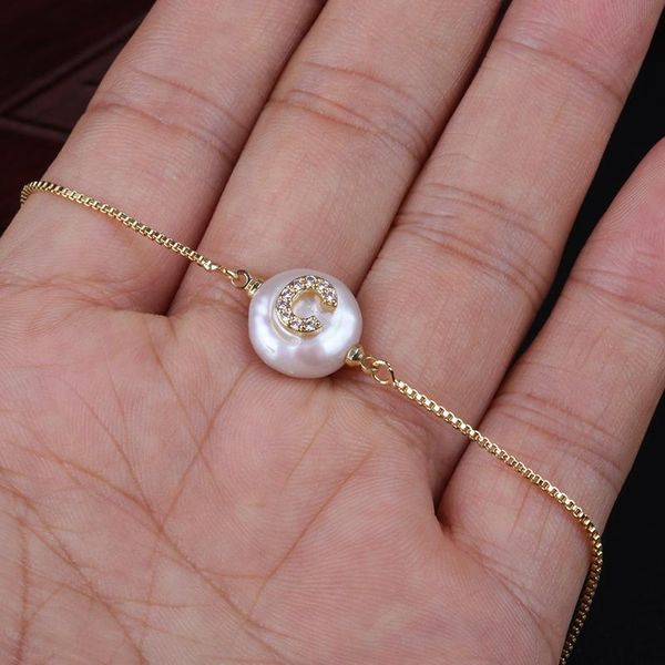

link, chain 5pcs/lot natural coin freshwater pearl bead initial 26 alphabet letter name charm gold link women bracelet wedding birthday, Black