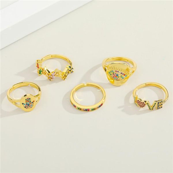 

wedding rings 1pc colorful zircon fatima hand love letter ring for women bohemian vintage simple crystal evil eye finger jewelry, Slivery;golden