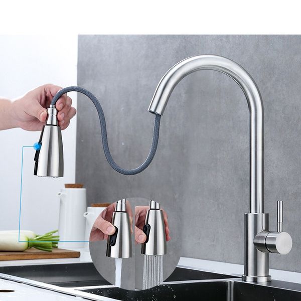 

kitchen faucet brushed gold and multicolor pull out water mixer tap single handle rotation shower faucets